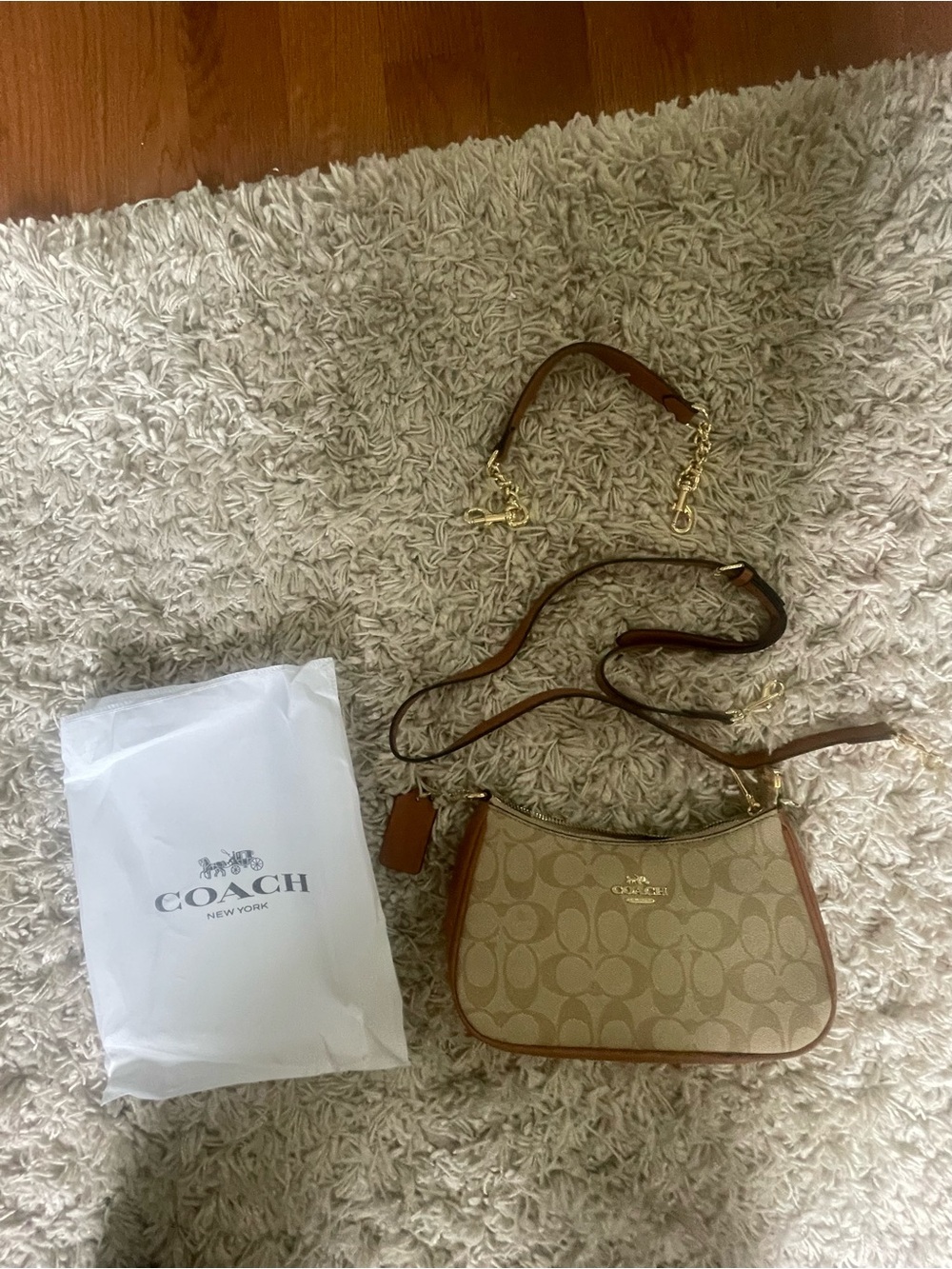 Coach Khaki and Tan Signature Crossbody Saddle Bag